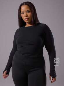 MUSERA Plus Size Long Sleeve Sports Tee For Casual, Button Up Shirt Gym Fitness - Black - View 1