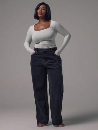 MUSERA MUSERA Plus Size Mid Waist Straight Leg Fit Black Wash High Rise Denim Jeans Mid Rise Casual Fall Autumn Winter Night Out Back To School Office Work Date Night Core Denim