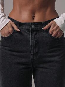 MUSERA 中腰直筒修身黑色高腰牛仔裤，休闲百搭，适合秋季、冬季、夜间外出、返校、办公室、约会等场合，尽显牛仔时尚魅力。 - 黑色 - 查看 3