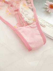 Bộ 2 chiếc/Bộ áo ngực có gọng thêu và quần lót lọt khe cỡ lớn dành cho nữ, nâng ngực - Bụi hồng - Xem 4