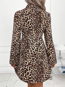 SHEIN Clasi Women's Leopard Print Shirt Collar Cardigan Short Dress, Suitable For Daily Commute And Multiple Occasions, Autumn - Multicolor - View 2