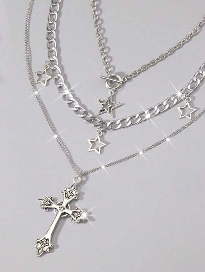 Goth 3 Stücke gotischer Stil schwarze Perlen, rotes Herz & rotes Kreuz Halsketten Set, Halloween Geschenk