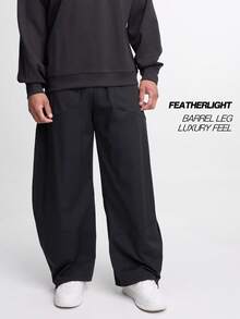 Men's Elastic Waist Pockets Wide Leg Loose Pants, Fall - Black - View 2