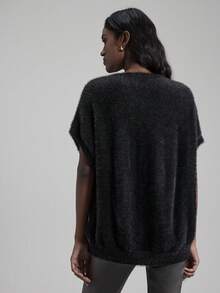 Ontre Women's Charcoal Gray Chic Night Out Fuzzy Black Faux Fur Knit Top,Oversized 2025 Autumn/Winter Apparel,Elegant Wedding Guest,Business Casual,Summer - Black - View 3