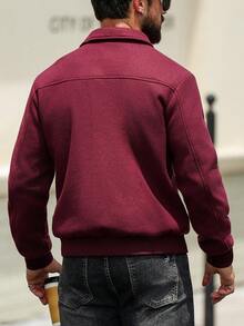 Manfinity CasualCool 男士纯色长袖拉链领羊毛休闲夹克，秋冬 - 酒紅色 - 查看 2