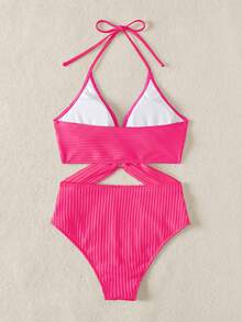 Swim Chiccia Bộ bikini crop top hở lưng gợi cảm, cổ chữ V sâu, phối vòng tròn màu đỏ hồng và bạc, kiểu dáng quyến rũ, thích hợp cho mùa Xuân/Hè 2026. - Màu Hồng Tươi - Xem 4