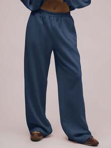 MUSERA 宽松抓绒运动裤，适合度假、机场休闲、90年代风格、毕业典礼、教师节等场合，秋季女装 - 水鴨藍 - 查看 2