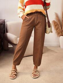 EMERY ROSE Quần jeans ống loe bỏ túi dáng rộng thoải mái dành cho nữ - Lạc đà - Xem 3