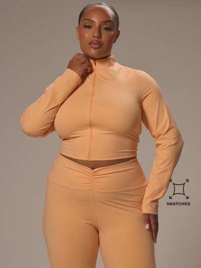 MUSERA Plus Size Zip Through Fitted Crop Jacket Gym Casual Sport Basics Workout Basics Gym Fitness Autumn Winter Fall