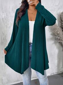 EMERY ROSE Áo khoác cardigan dáng rộng màu đen viền bất đối xứng cho nữ cỡ lớn, mặc đi làm thường ngày - màu xanh lá - Xem 5