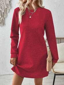 EMERY ROSE Lässiges einfarbiges Langarmkleid, Herbst