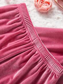 2件套少女玫瑰红毛绒休闲长袖开衫上衣和裤子家居服套装，柔软毛绒，适合秋冬季穿着