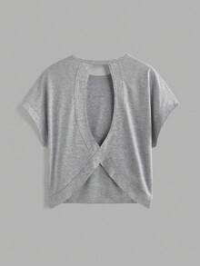 SHEIN Essnce 3pcs/Set Women Casual Round Neck Hollow Back Loose Short Sleeve T-Shirt Set In Black, Gray, Red, Suitable For Summer - Multicolor - View 4