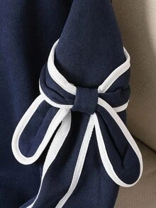 Tween Girl Colorblock Bow Decor 2 In 1 Sweatshirt - Royal Blue - View 4