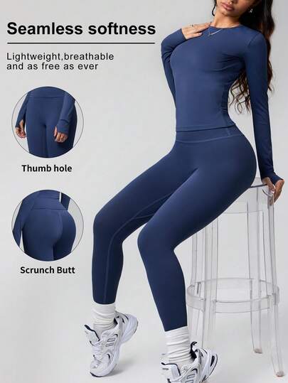 Dewbera 百搭百搭长袖和长裤套装，舒适美观，适合运动、瑜伽、健身，简约设计，适合所有体型