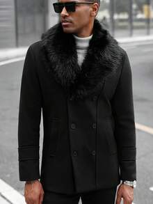 Manfinity CasualCool 男士休闲长袖毛领大衣，秋冬季男士休闲毛领大衣，双排扣设计，保暖性强，面料质地优良，款式百搭，是秋冬季必备单品，也是送给男友和丈夫的完美节日礼物。 - 黑色 - 查看 5