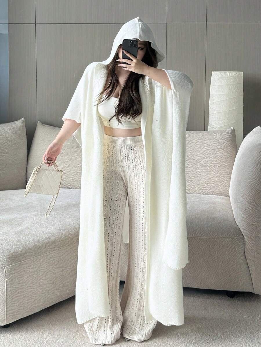 Vibekara Plus Size Hooded Cloak Cardigan, Long Windbreaker Jacket For Autumn/Winter Ghostface - Beige - View 1