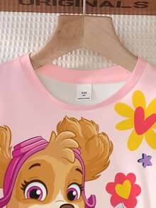 SHEIN | PAW Patrol Young Girl Summer Cute Dog & Floral Print Short Sleeve Dress - White - View 4