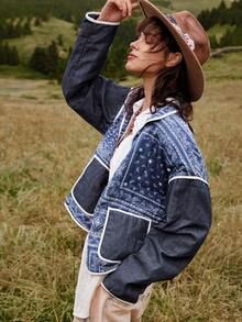 SHEIN BohoFeels 秋冬女士休闲度假棉服大衣 - 藍色 - 查看 2