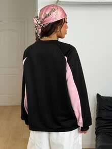 Coolane 女士秋冬街头运动休闲图案撞色长袖卫衣 - 彩色 - 查看 6