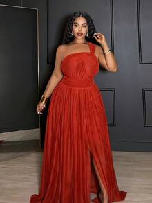 Slaydiva 2025 Spring, Summer, Autumn, Winter New Music Festival, Easter, Western, Nomadic Style Birthday Party, Casual, Leisure, Cruise Travel, Beach, Sunbathing Viral Sensation Rust Red High Slit Western Chiffon Maxi Dress, Sexy Elegant Plus Size Dress