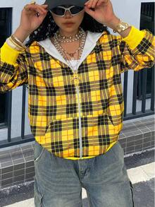 Rovax Veste à capuche zippée décontractée à carreaux pour femmes, convient pour le port quotidien en automne - Multicolore - Voir 1