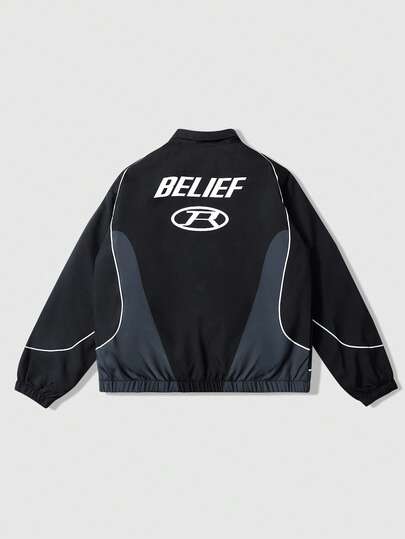 Street Life Unisex Motorcycle Street Style American English Graphic Print Jacket, Autumn/Winter