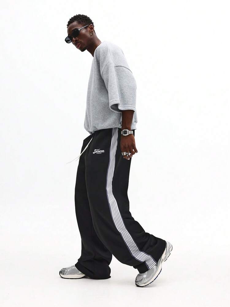 Wide Leg Sweatpants With Side Stripe Panel