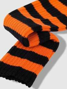 ROMWE Anime Calentadores de piernas negros versátiles y casuales para mujer, otoño/invierno - Naranja negra - Ver 4