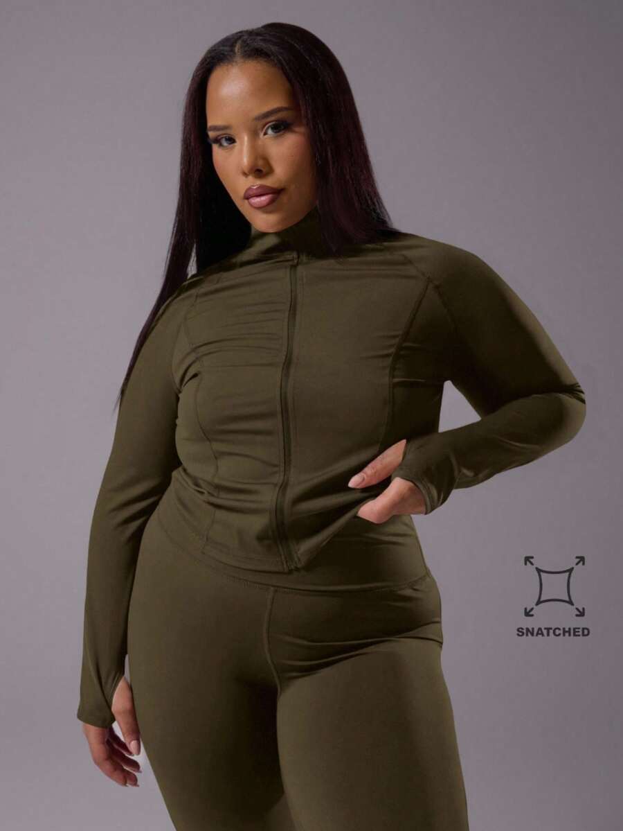 MUSERA Áo khoác thể thao cỡ lớn dành cho nữ, có khóa kéo, thích hợp cho phòng tập gym, tập luyện, hoạt động thể thao, sân bay, phòng tập thể dục. - Màu Khaki - Xem 1