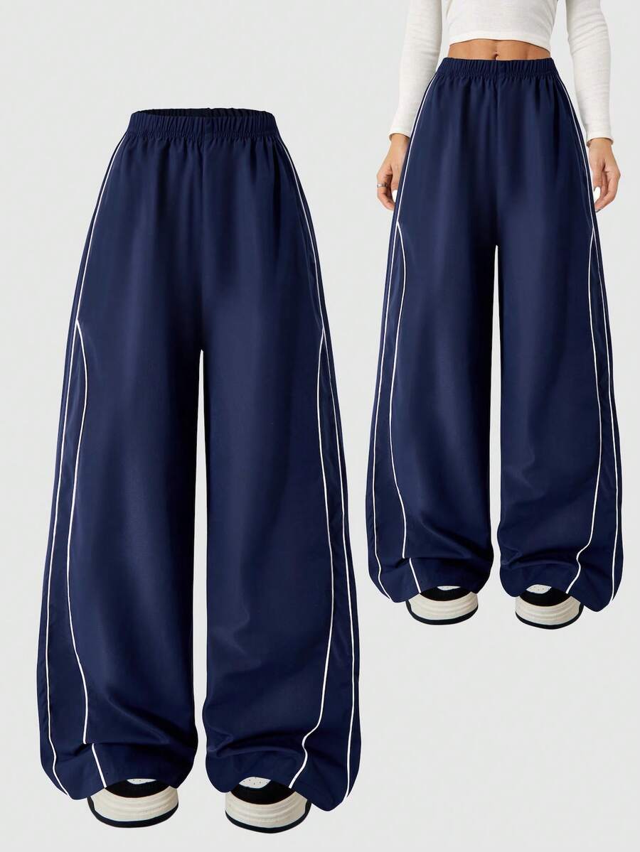 少女百搭海军蓝阔腿裤