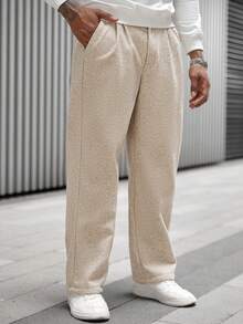 Manfinity CasualCool 1 Quần dài thường ngày trưởng thành dành cho nam, Kiểu quần âu rộng rãi, Vải dệt kim Polyester-Viscose màu be, Thời trang thường ngày, Đa năng khi đi làm, Quà tặng bạn trai/chồng, Quà tặng kỷ niệm Quần dài ống rộng dành cho nam Quần len ống loe - Màu be - Xem 3