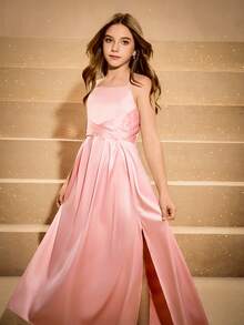Váy dài hở vai màu hồng thanh lịch dành cho bé gái, thích hợp cho các buổi dạ hội, Giáng sinh, Halloween, tiệc tùng, đám cưới, rải hoa, trở lại trường, tốt nghiệp và các dịp khác - Hồng - Xem 1