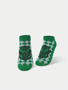 HARRY POTTER X SHEIN 1 par de calcetines de tobillo para mujer con patrón de serpiente y diamante - Verde - Ver 3