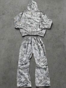 SHEIN Tween Boy 秋季新品，休闲简约风格，涂鸦手绘枫叶和字母印花，运动街头风，Y2K 超大连帽衫和喇叭裤两件套，适合秋冬 - 彩色 - 查看 2