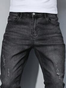 Manfinity Homme Jeans casuales de corte slim con bolsillo para hombre - Negro - Ver 8