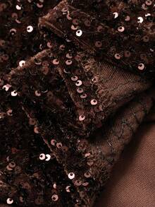 DAZY 法国奢华丝绒亮片美人鱼连衣裙，女士秋冬新款，精致缀饰长裙，新年、圣诞节 - 咖啡 - 查看 8