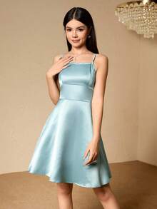 SHEIN Vestido de tirantes minimalista de unicolor elegante para adolescentes, de verano - Agua verde azul - Ver 3