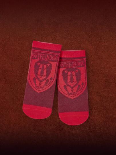HARRY POTTER X SHEIN 1 par de calcetines de tobillo de moda con patrón de letras rojas para mujer