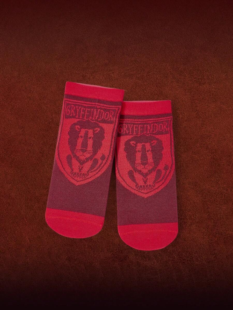 HARRY POTTER X SHEIN 1 paire de chaussettes mode pour chevilles avec motif de lettres rouges pour femmes - Rouge - Voir 1