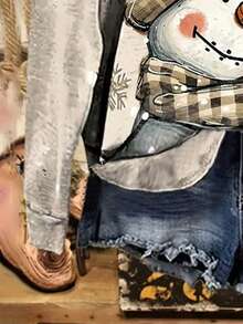 EMERY ROSE Sudadera de mujer con estampado digital de muñeco de nieve, sudadera de cuello redondo de mujer con estampado de muñeco de nieve - Blanco - Ver 4