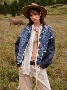 SHEIN BohoFeels 秋冬女士休闲度假棉服大衣 - 藍色 - 查看 9