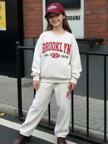 SHEIN 2件套休闲字母印花针织纯色宽松落肩长袖运动衫和阔腿运动裤套装 - 淺灰色 - 查看 8