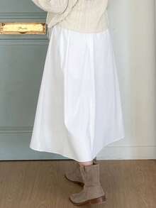 DAZY 女士高腰A字裙，百搭优雅 - 白色 - 查看 2