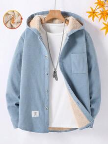 Vacaura 1pc Teen Boys Casual Hoodie Jacket, Thermal Lined, Logo Decor Design, Suitable For School And Outings In Autumn/Winter - Dusty Blue - View 1