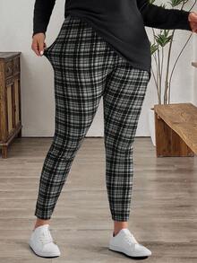 EMERY ROSE Bộ áo thun đen và quần legging kẻ caro dành cho nữ, trang phục mặc nhà mùa đông, quần kẻ caro nữ, bộ đồ mặc nhà 2 mảnh cho nữ, bộ đồ kẻ caro nữ, phong cách thường ngày. - Nhiều màu - Xem 5