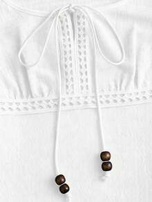 Sweetra 女士秋冬棕色复古波西米亚风做旧休闲长袖T恤 - 白色 - 查看 5