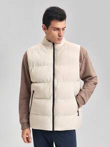 Chaleco casual acolchado y grueso para hombre OFFICEAU, chaqueta sin mangas de ajuste holgado y versátil para el invierno y el otoño - Caqui - Ver 7