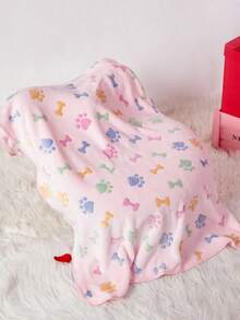 PETSIN 1pc Cute Paw Print & Bone Pattern Reversible Warm Pet Blanket, Suitable For Cats And Dogs