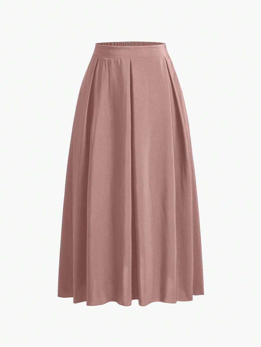 SHEIN EMERY ROSE CURVE Váy xếp ly có túi chéo trơn Plus - Bụi hồng - Xem 1